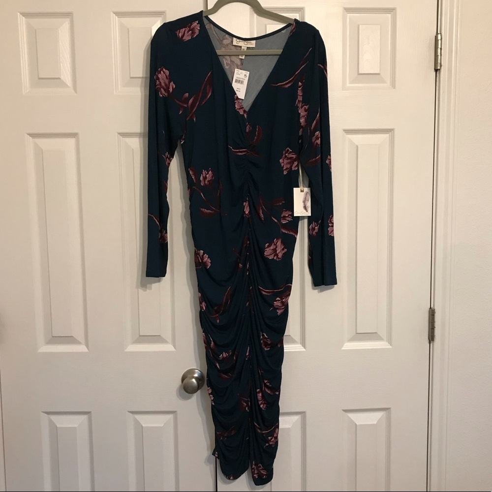 Dark teal floral maternity dress